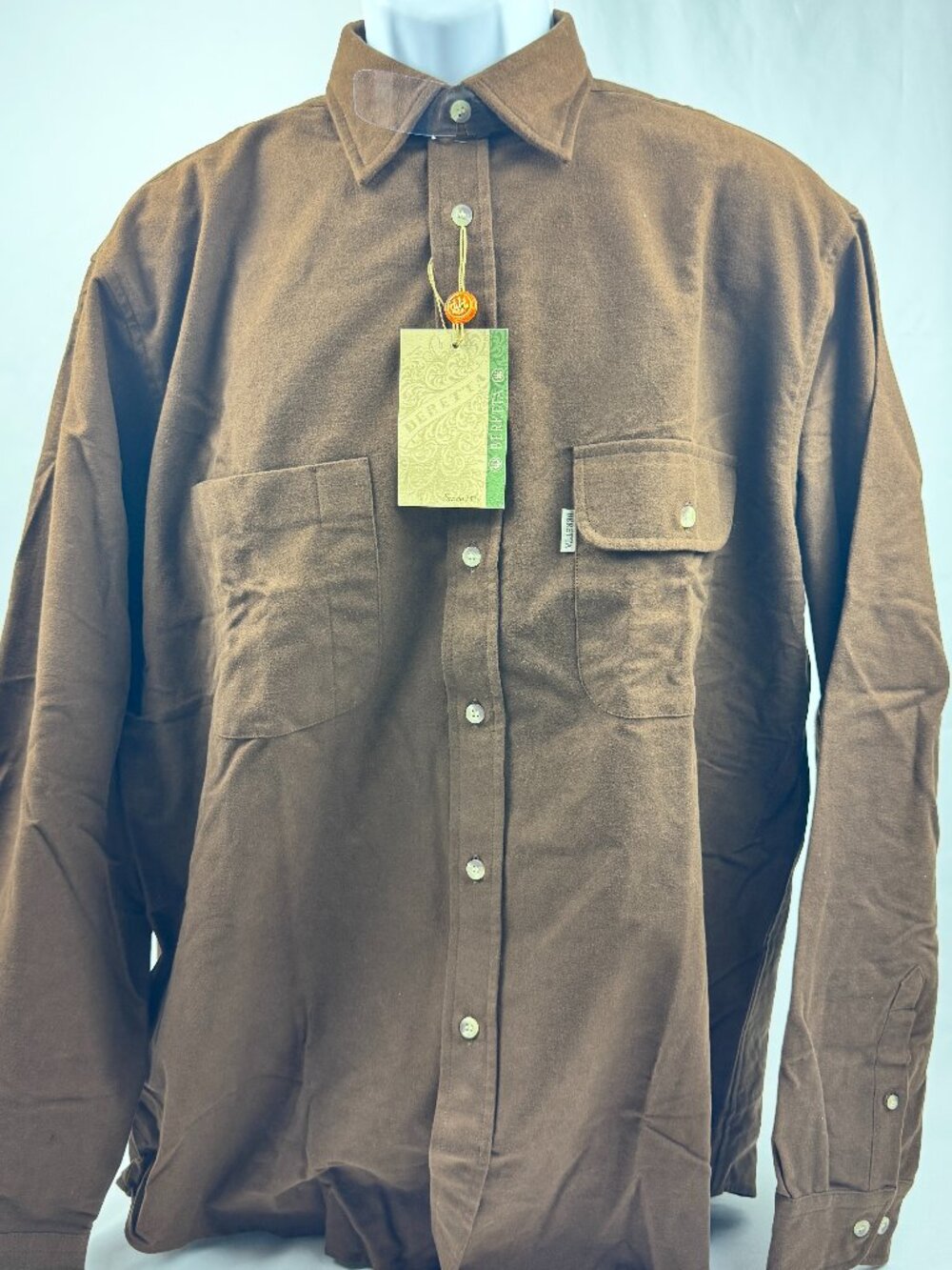 Beretta Khaki & Brown Shooting Sports Shirt Button Up Long Sleeve Men's Size XL